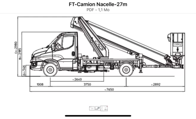 Dimensions camion nacelle 12m à 27m saint quentin fallavier 